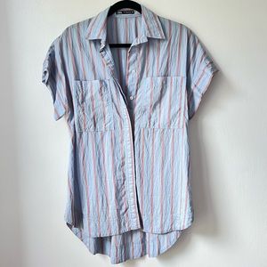Zara blue collar striped mini shirt dress XS
